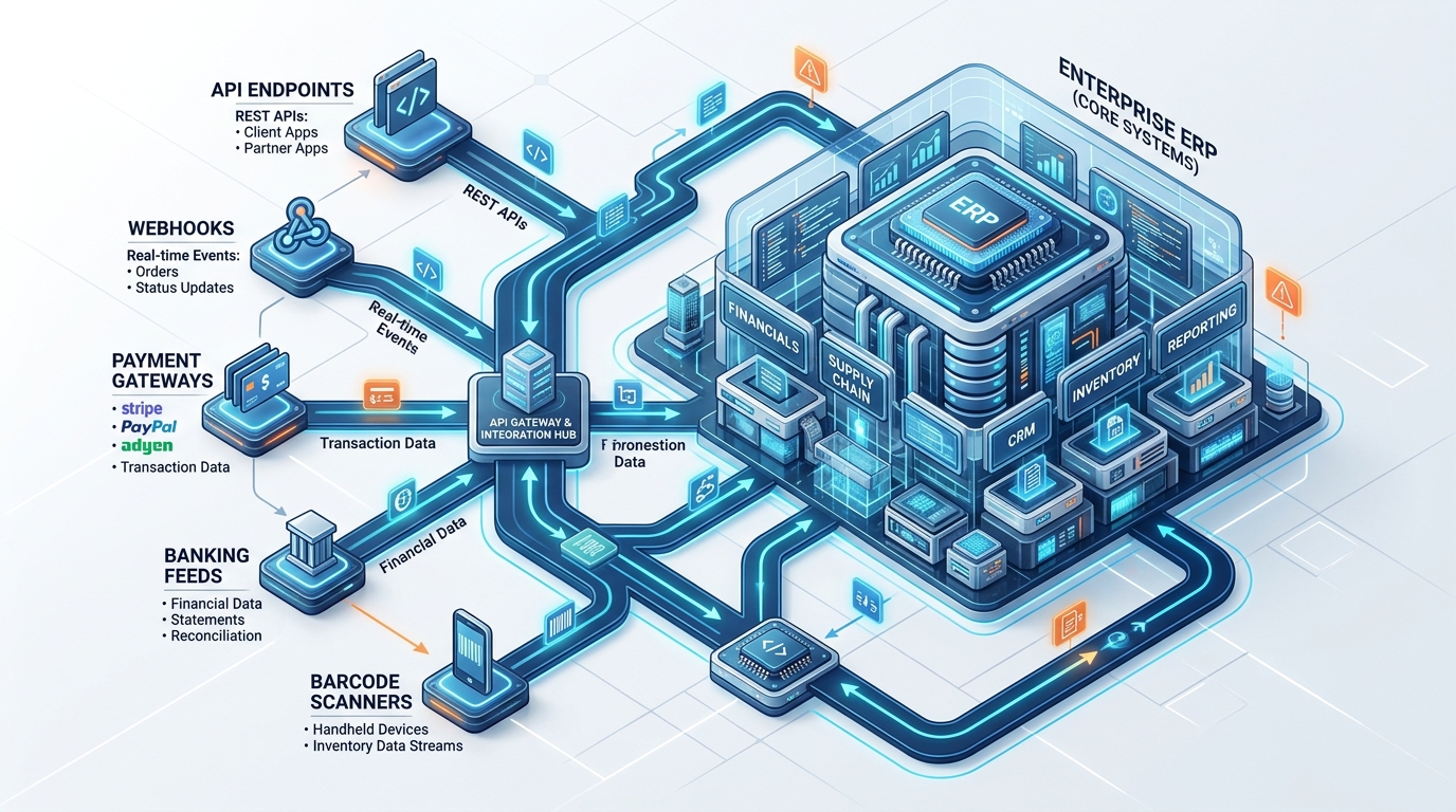 Accurafin integration ecosystem — tax gateways, APIs, banking, hardware
